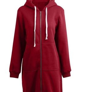 NWOT Long Red Fleece Hoodie